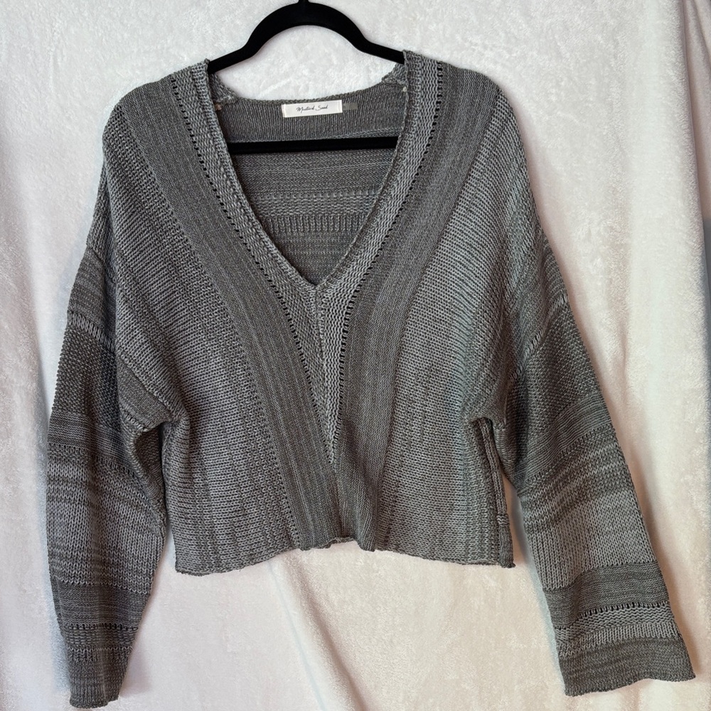 Mustard Seed Gray V-Neck Sweater